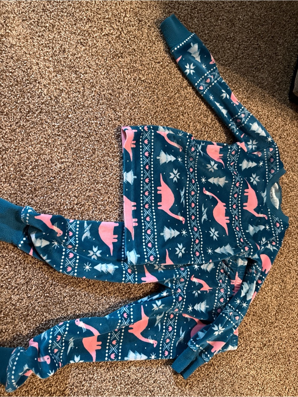 Carter's Teal and Pink Dino Fair Isle Pajama Set